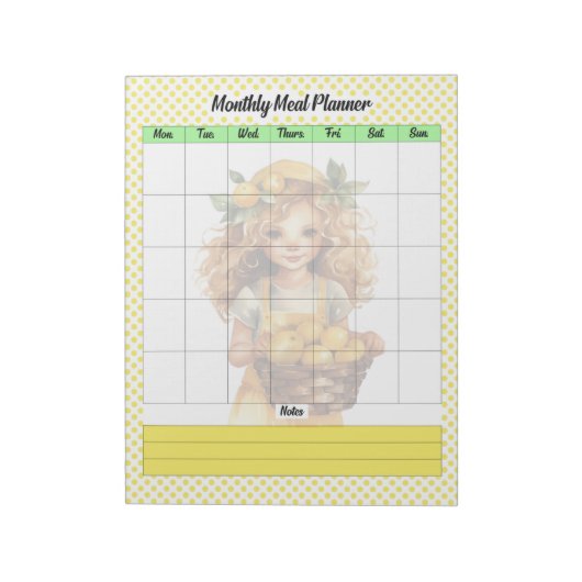 Niedlicher Lemon Pie Monatlicher Speiseplan Notizblock (Rotiert)