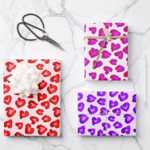 Niedlicher Leopard Herzmuster Valentinstag Geschenkpapier Set