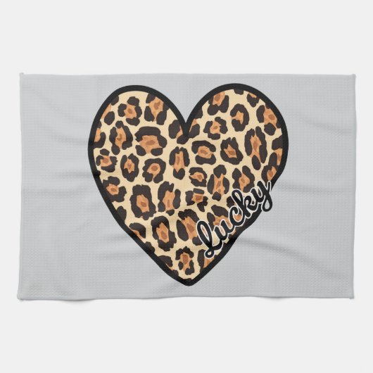Niedlicher Leopard Herzschlag Valentinstag Geschirrtuch (Horizontal)