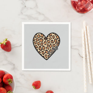 Niedlicher Leopard Herzschlag Valentinstag Serviette