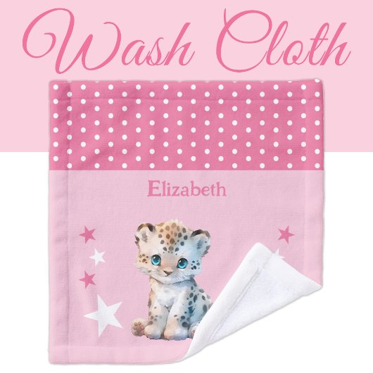 Niedlicher Leopard hinzufügen Namen Polka Punkte S Waschlappen
