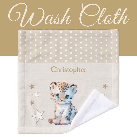 Niedlicher Leopard hinzufügen Namen Polka Punkte S Waschlappen