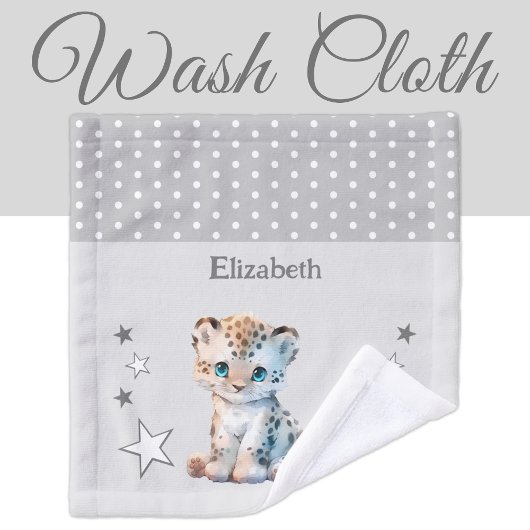 Niedlicher Leopard hinzufügen Namen Polka Punkte S Waschlappen