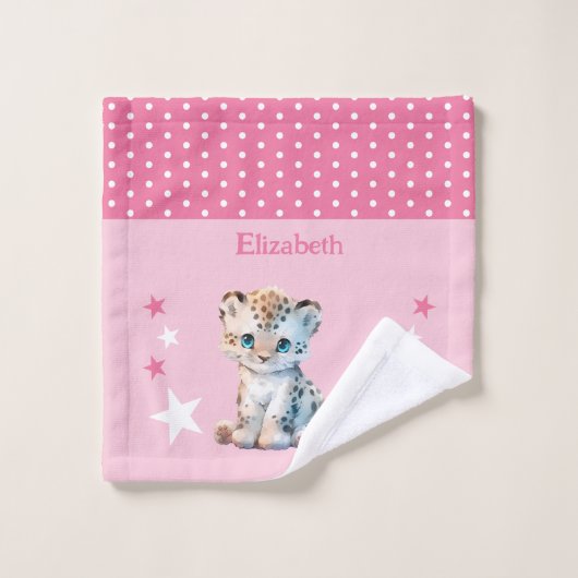 Niedlicher Leopard hinzufügen Namen Polka Punkte S Waschlappen (Waschlappen)