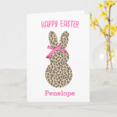 Niedlicher Leopard Ostersonnige Pink Bow Card Karte (Gelbe Blume)