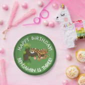 Niedlicher Leopard personalisierter Cartoon Geburt Pappteller (Party)