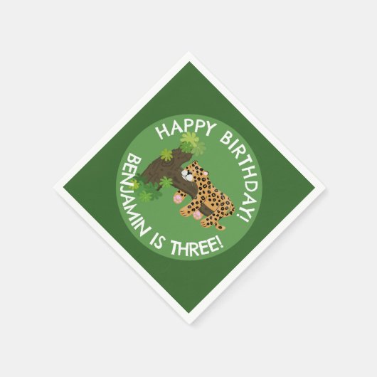 Niedlicher Leopard personalisierter Cartoon Geburt Serviette (Ecke)