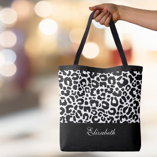 Niedlicher Leopard Tiermuster Name Schwarz-weiß Ch Tasche
