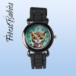 Niedlicher Leopard-Whimsical-Verzauberter Waldmond Armbanduhr