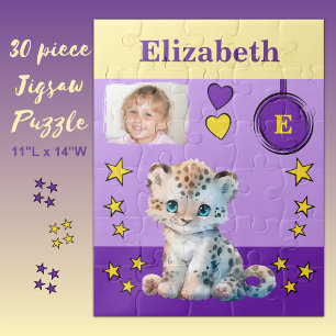 Niedlicher Leopardenname Foto lila Gelbkinder Puzzle
