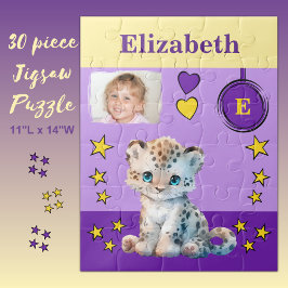 Niedlicher Leopardenname Foto lila Gelbkinder Puzzle