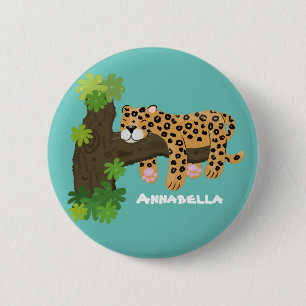 Niedlicher Leopardenschlaf in Cartoon-Abbildung Button