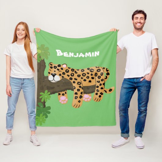 Niedlicher Leopardenschlaf in Cartoon-Abbildung Fleecedecke (Beispiel)
