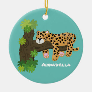 Niedlicher Leopardenschlaf in Cartoon-Abbildung Keramik Ornament