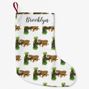 Niedlicher Leopardenschlaf in Cartoon-Abbildung Kleiner Weihnachtsstrumpf