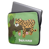 Niedlicher Leopardenschlaf in Cartoon-Abbildung Laptopschutzhülle (Vorderseite Links)