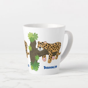 Niedlicher Leopardenschlaf in Cartoon-Abbildung Milchtasse