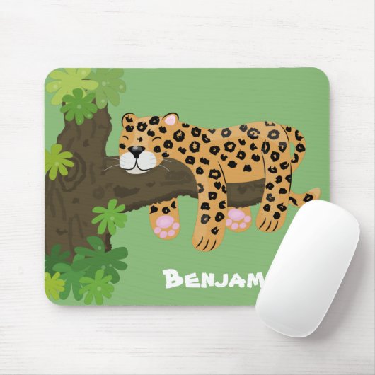 Niedlicher Leopardenschlaf in Cartoon-Abbildung Mousepad (Mit Mouse)