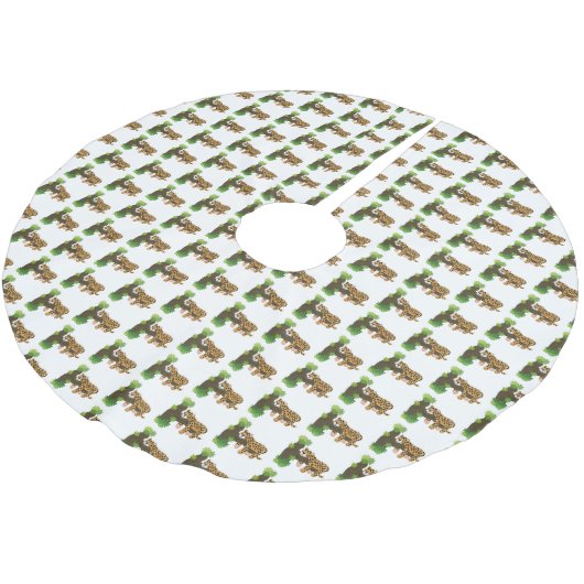 Niedlicher Leopardenschlaf in Cartoon-Abbildung Polyester Weihnachtsbaumdecke (Schrägansicht)