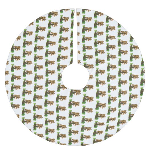 Niedlicher Leopardenschlaf in Cartoon-Abbildung Polyester Weihnachtsbaumdecke (Vorderseite)