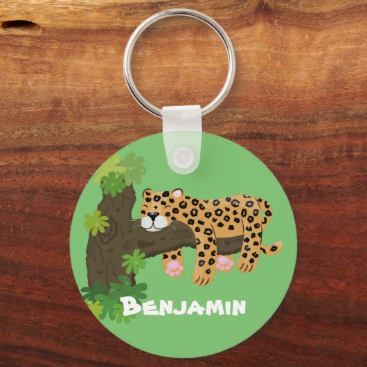 Niedlicher Leopardenschlaf in Cartoon-Abbildung Schlüsselanhänger (Vorderseite)