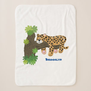 Niedlicher Leopardenschlaf in Cartoon-Abbildung Sherpadecke