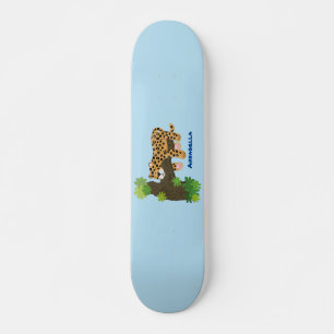 Niedlicher Leopardenschlaf in Cartoon-Abbildung Skateboard