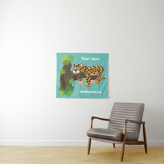 Niedlicher Leopardenschlaf in Cartoon-Abbildung Wandteppich (Beispiel (Horizontal))