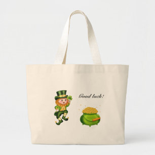 Niedlicher Leprechaun, Kalligrafie & ein Topf Gold Jumbo Stoffbeutel