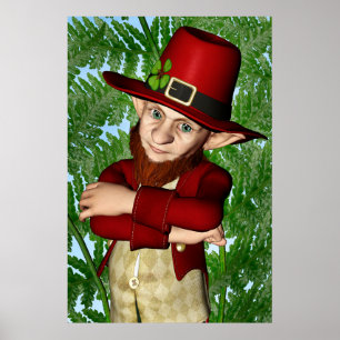 Niedlicher Leprechaun-Shamrock-Irische-Folklore-Ku Poster