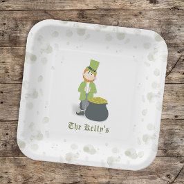 Niedlicher Leprechaun St. Patrick's Day Personalis Pappteller
