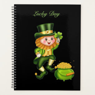 Niedlicher Leprechaun und Goldtopf auf Schwarz Planer