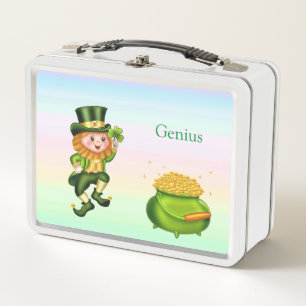 Niedlicher Leprechaun und Kalligrafie auf Pastellf Metall Brotdose