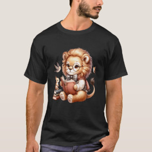 Niedlicher lesender Löwe mit Tierillustration T-Shirt