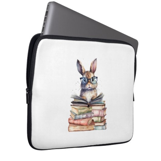 Niedlicher Leserhase mit Brillenbüchern Buchwurm R Laptopschutzhülle (Vorne Rechts)