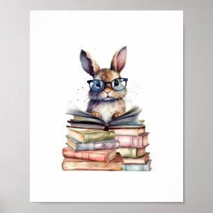 Niedlicher Leserhase mit Brillenbüchern Buchwurm R Poster