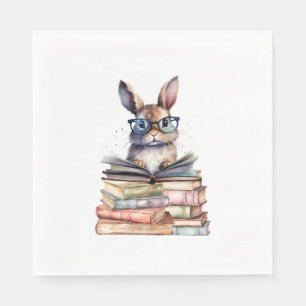 Niedlicher Leserhase mit Brillenbüchern Buchwurm R Serviette
