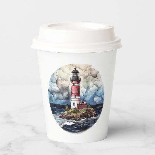 niedlicher Leuchtturm am Strand Liebhaber von Part Pappbecher (Vorderseite)