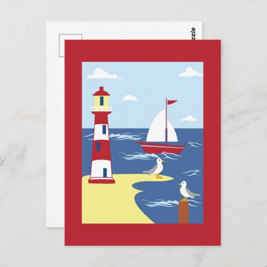 Niedlicher Leuchtturm und Küstenkunst Postkarte (Vorne/Hinten)