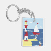 Niedlicher Leuchtturm und Küstenkunst Schlüsselanhänger (Vorderseite links)