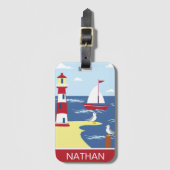Niedlicher Leuchtturm und Küstenlinie Personalisie Gepäckanhänger (Vorderseite Vertikal)