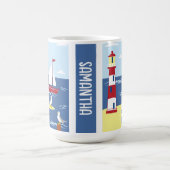 Niedlicher Leuchtturm und Küstenlinie Personalisie Kaffeetasse (Mittel)