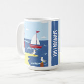 Niedlicher Leuchtturm und Küstenlinie Personalisie Kaffeetasse (Vorderseite Links)