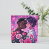 Niedlicher LGBT+ Anime Personalisierter Valentinst Karte (Stehend Vorderseite)