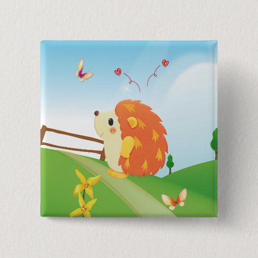 Niedlicher Liebe-Igel mit Schmetterlings-sonnigem Button (Vorderseite)