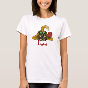 Niedlicher Liebehund mit Blumen-Cartoon-Kunst-T - T-Shirt