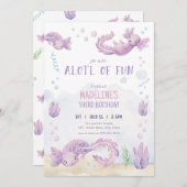 Niedlicher Lila Axolotl zum Geburtstag Einladung (Vorne/Hinten)