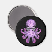 Niedlicher Lila Babytopus mit schwarzer Brille Magnet (Vorderseite/Rückseite)