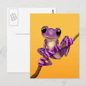 Niedlicher Lila Baum-Frosch auf einer Verzweigung  Postkarte (Vorne/Hinten)