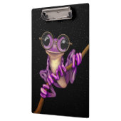 Niedlicher lila Baum-Frosch mit Augen-Gläsern mit Klemmbrett (Links)